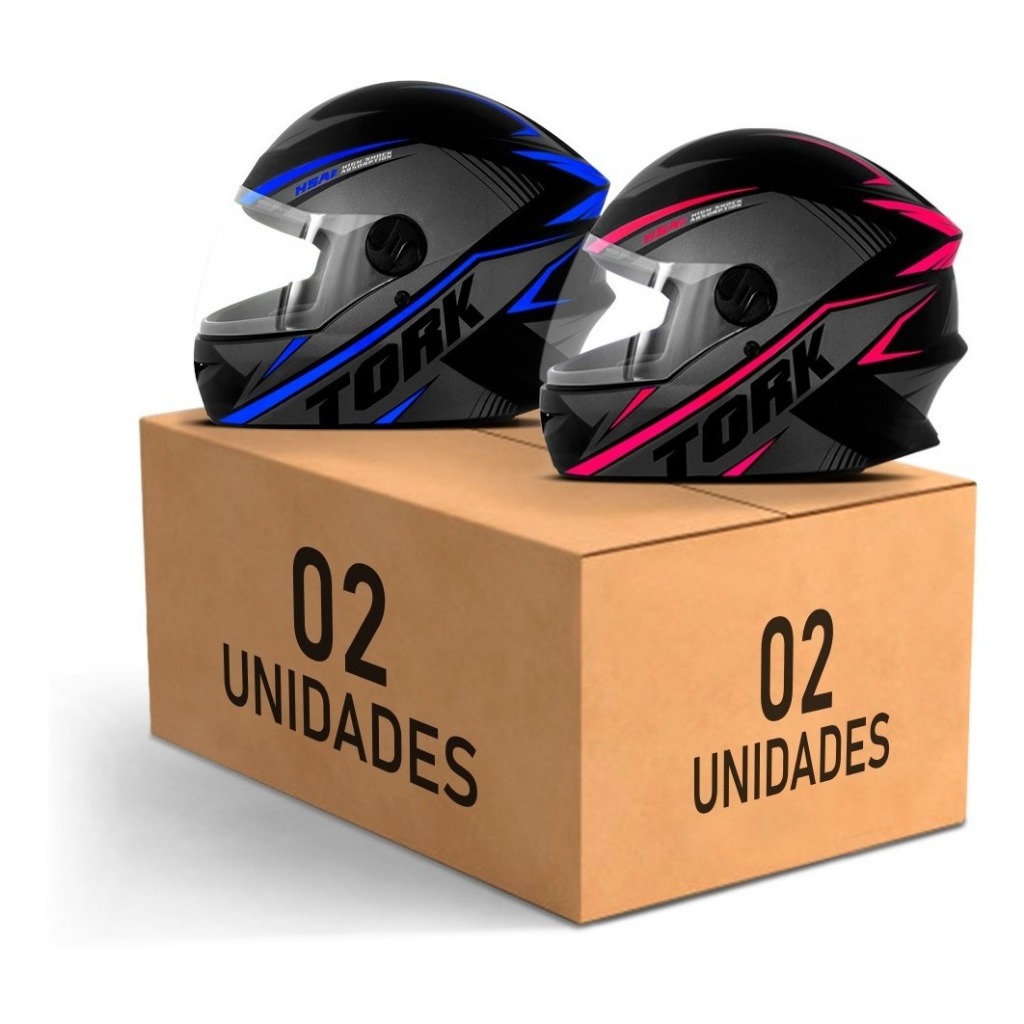 Kit 2 Capacete Masculino Feminino Fechado Pro Tork R8 Viseira Cristal Par Casal Homem Mulher Motos