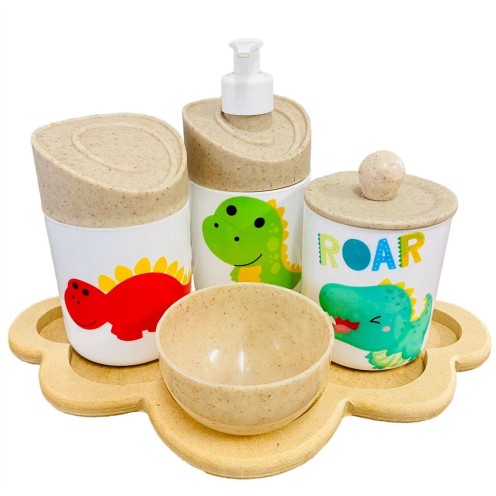 Kit Higiene Dino Baby c/Bandeja Nuvem crua