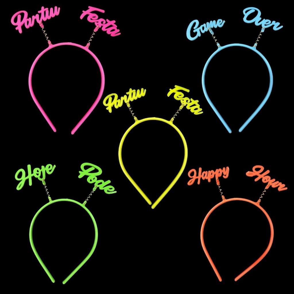 Kit 10 Tiaras Festa C/ Frases Luz Negra Balada Aniversário Casamento Festivais em Oferta na Shopee