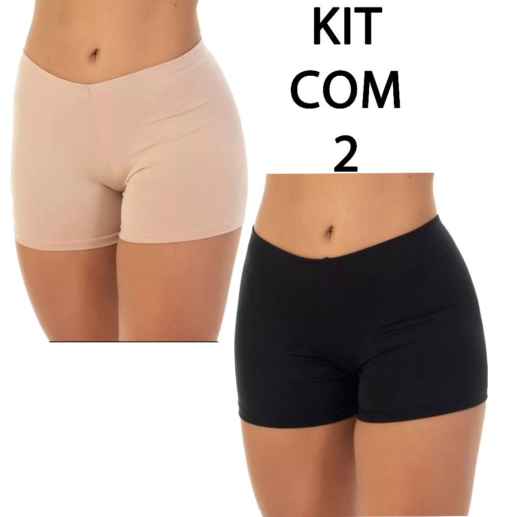 Kit com 2 Short Anágua Liso Segunda Pele Feminino Poliamida Cintura Elástico Largo sem Renda em Oferta na Shopee