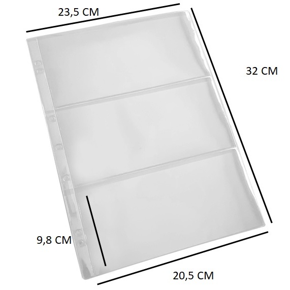Folhas Em Acetato Rígida Para 3 Cédulas - Acid Free - Produzidas no Brasil