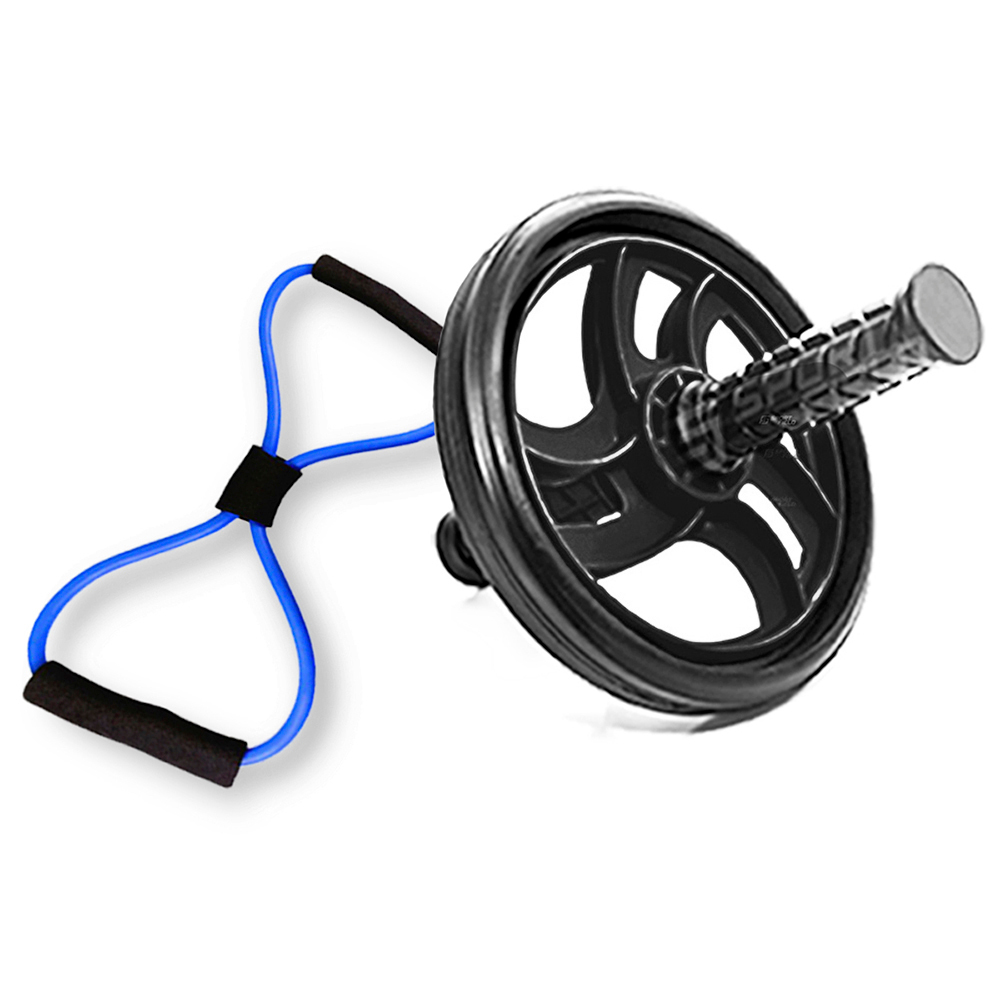 Kit Roda Abdominal Funcional + Elastico Extensor Treino Academia Fitness