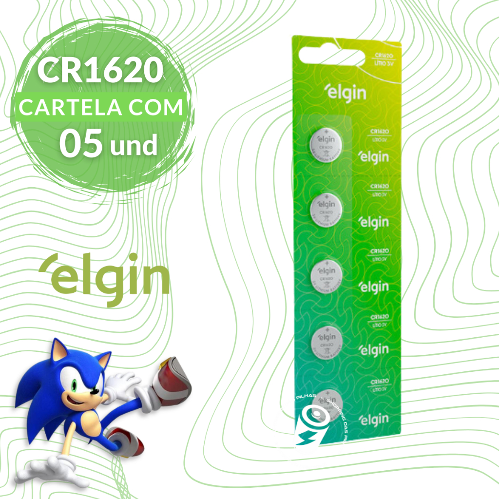 Bateria Pilha Moeda Botão Cr1620 3v Elgin Litio Lithium - 1 Cartela C/ 5 Unidades em Oferta na Shopee