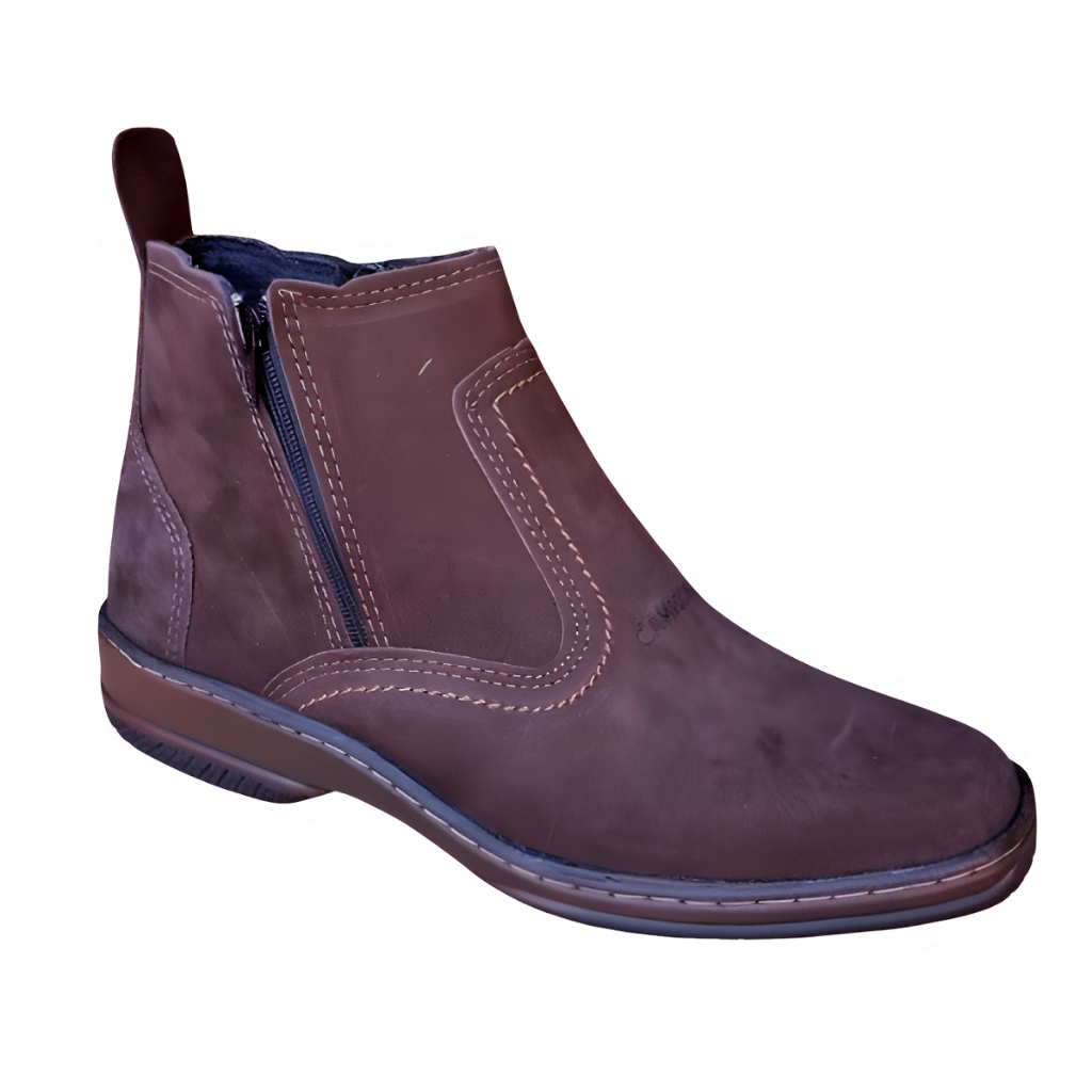 Bota Country Texana Leve Masculina Com Ziper Botina Social Couro Nobuck Trabalh Serviço Passeio Leve