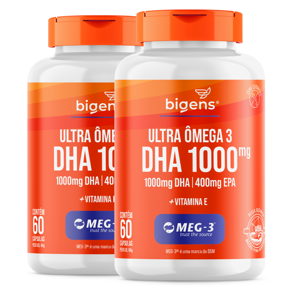 BIGENS KIT 2X ULTRA ÔMEGA 3 DHA 1000 MEG-3 + VITAMINA E 60 CAPS em Oferta na Shopee