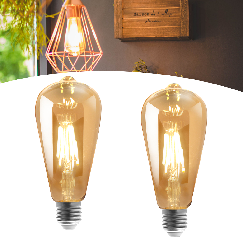 Kit 2 Lâmpadas Filamento Led Retrô Vintage 4w Quente St64