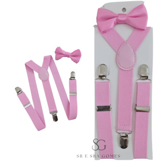 Kit Suspensório Rosa Claro + Gravata Borboleta Infantil em Oferta na Shopee