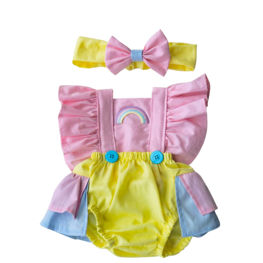 Body Romper Baby Blogueirinha Arco Iris Lindo Com Turbante
