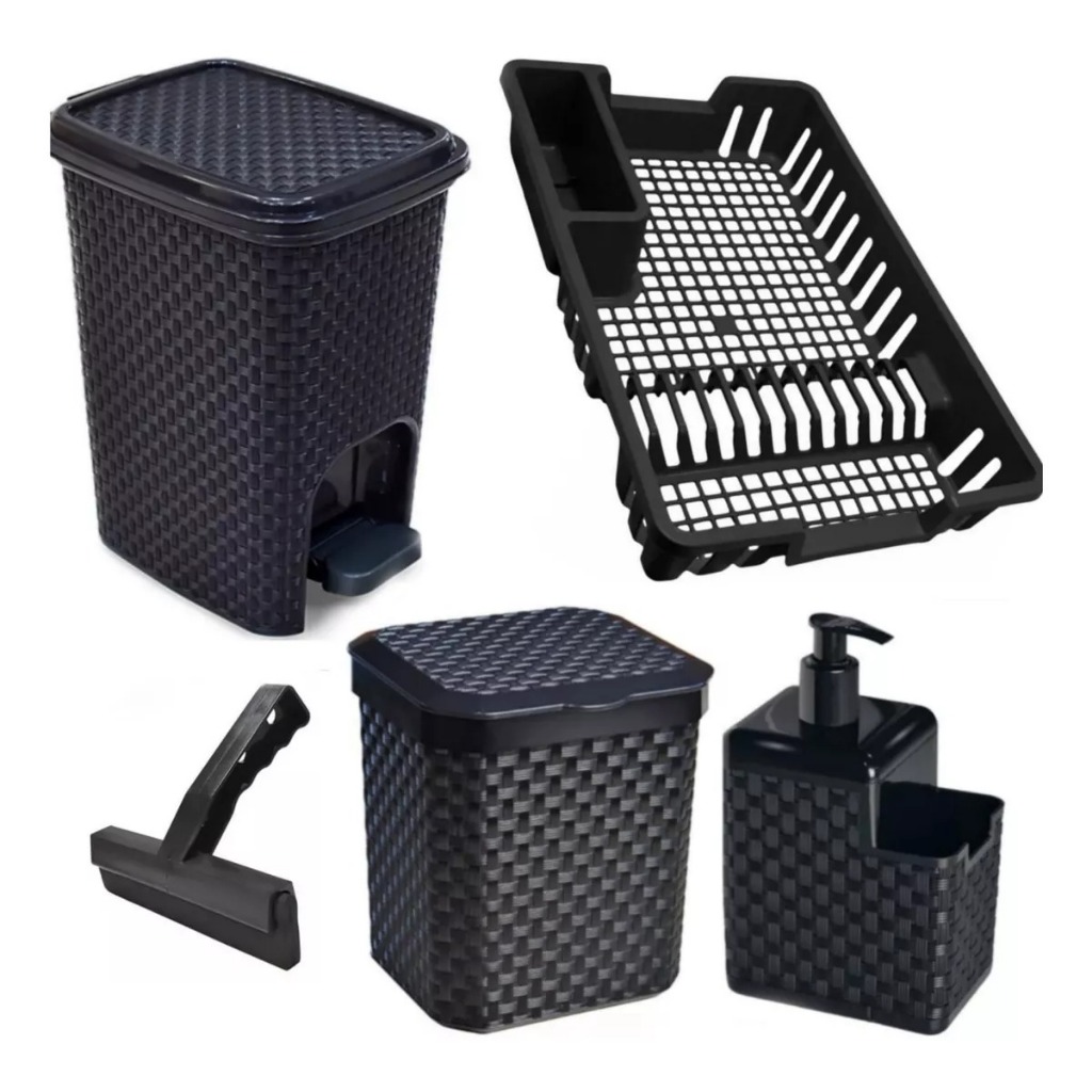 kit de Pia e Cozinha suporte bucha pia Lixeira pedal lixeira pia Rodo Escorredor  Kit 5 Pecas
