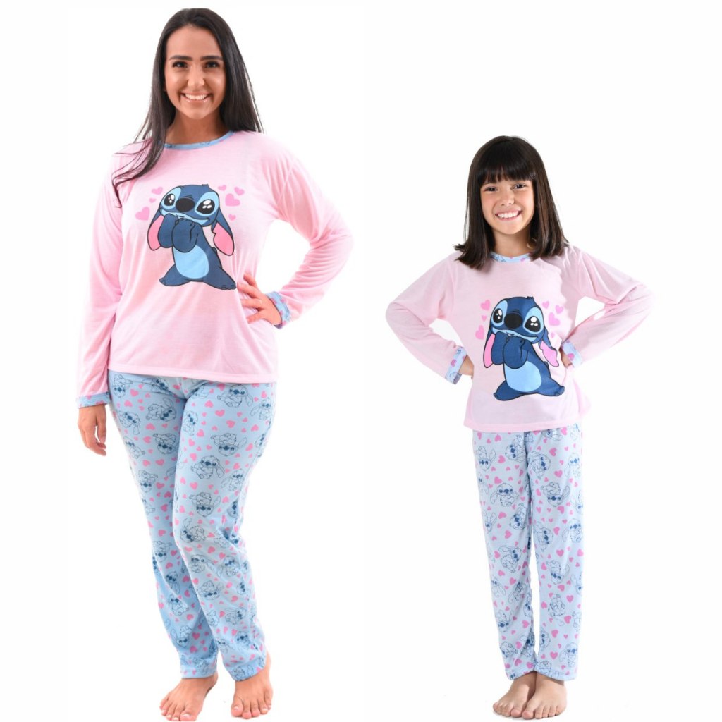 Kit 2 Pijamas Mae e Filha Longo Inverno  Feminino Tal Mae Tal Filha