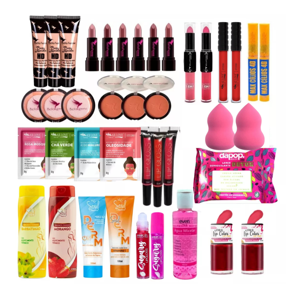 Mega Combo de Maquiagem Bush Batom Rímel Promoção Revenda Atacado