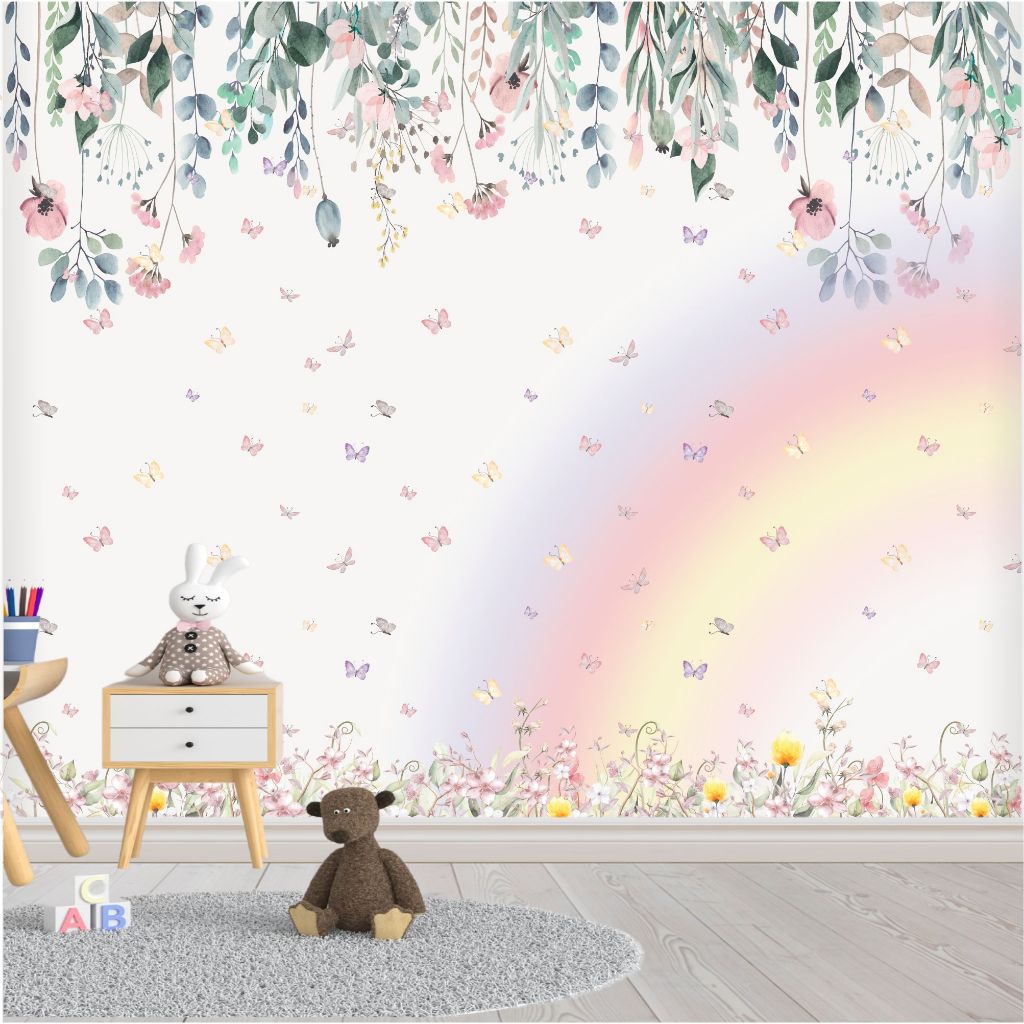 Papel de Parede Arco íris Flores Jardim Encantado Adesivo - Fácil Aplicação