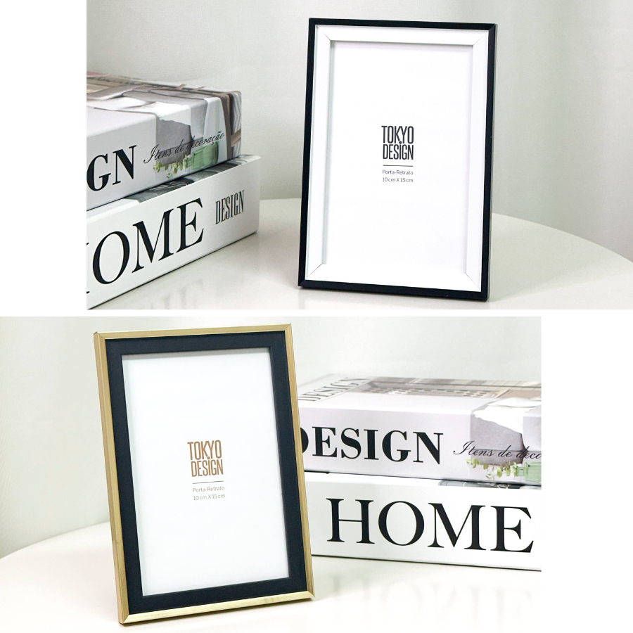 Porta Retrato 10x15 Moldura Dupla Dourado e Preto / Branco e Preto MDF, PVC e Acetato em Oferta na Shopee