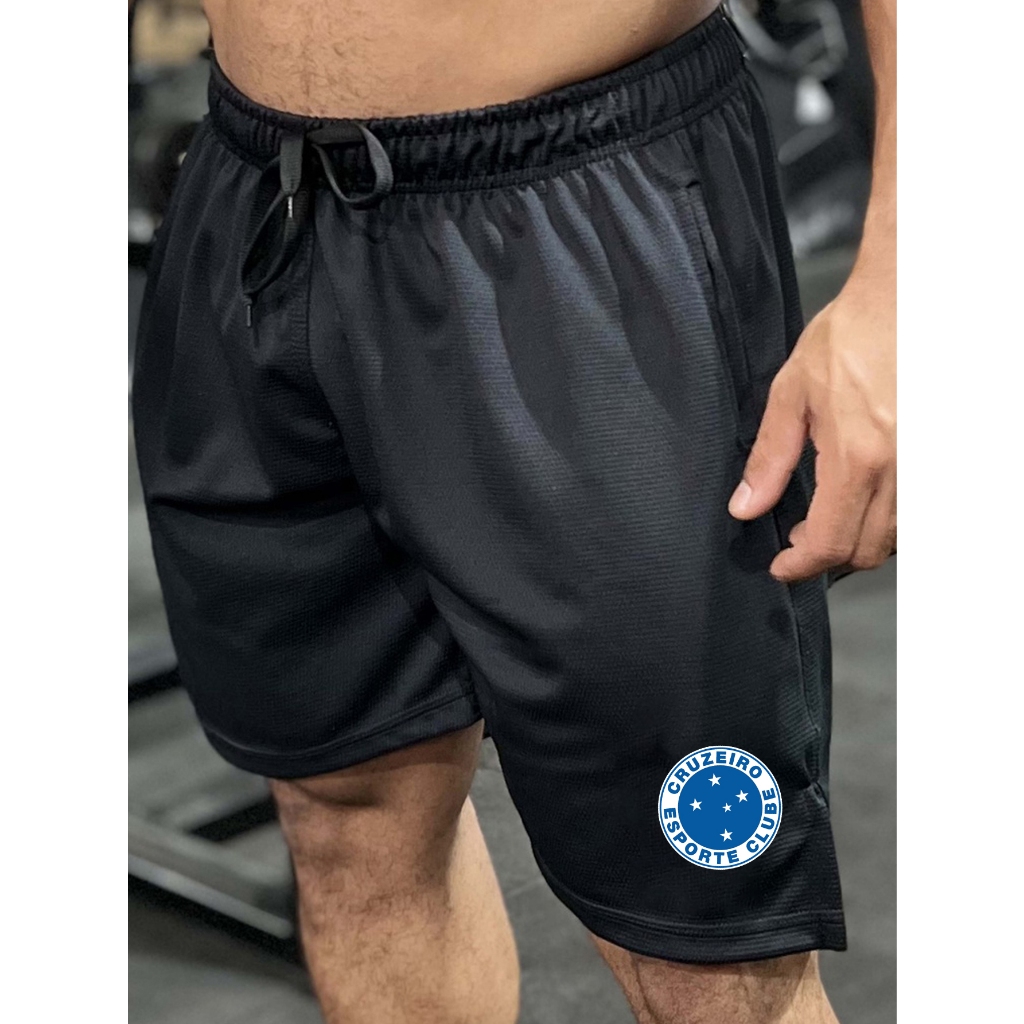 Bermudas Shorts Cruzeiro Dry Fit Torcida Organizada Academia Mafia Azul Com Bolsos DTF