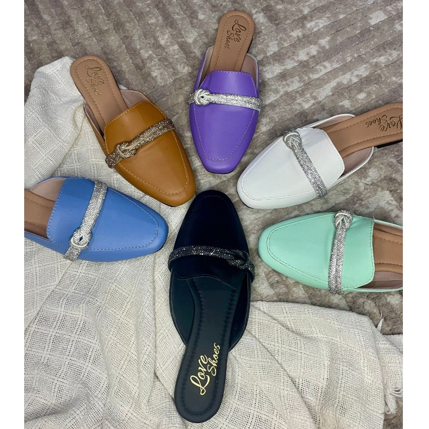 Mule Bico Quadrado Brilho  Feminino Love On Feet Shoes 34 Ao 40