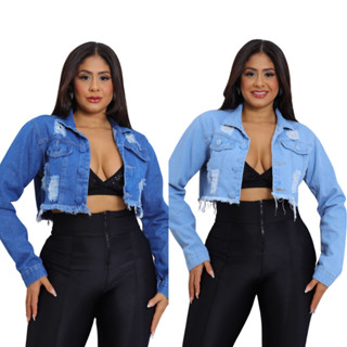 kit c/2 Jaquetas Jeans feminina  Cropped  Moda blogueira Outono Inverno