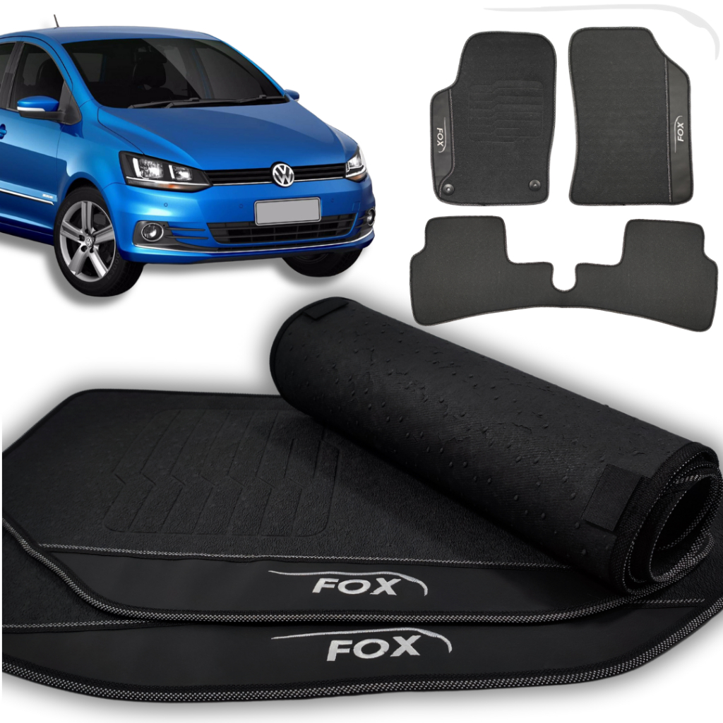 Tapete Para Volkswagen Fox 2017 2018 2019 2020 21 2022 3 Pç Bordado Personalizado Emborrachado Preto