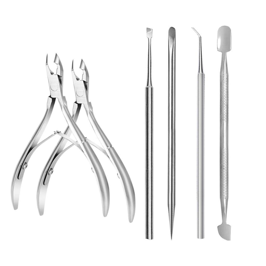 Kit Manicure Completo 6 Peças Inox Profissional Alicate Palito Chanfrado Espátula Raspador Unhas