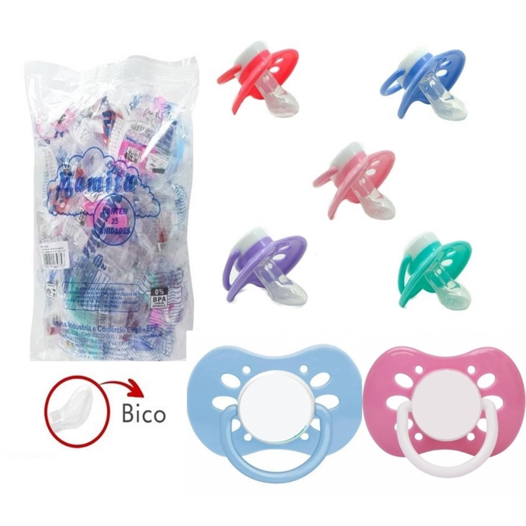 50 chupetas Bico Silicone Assimétrico ou Redondo