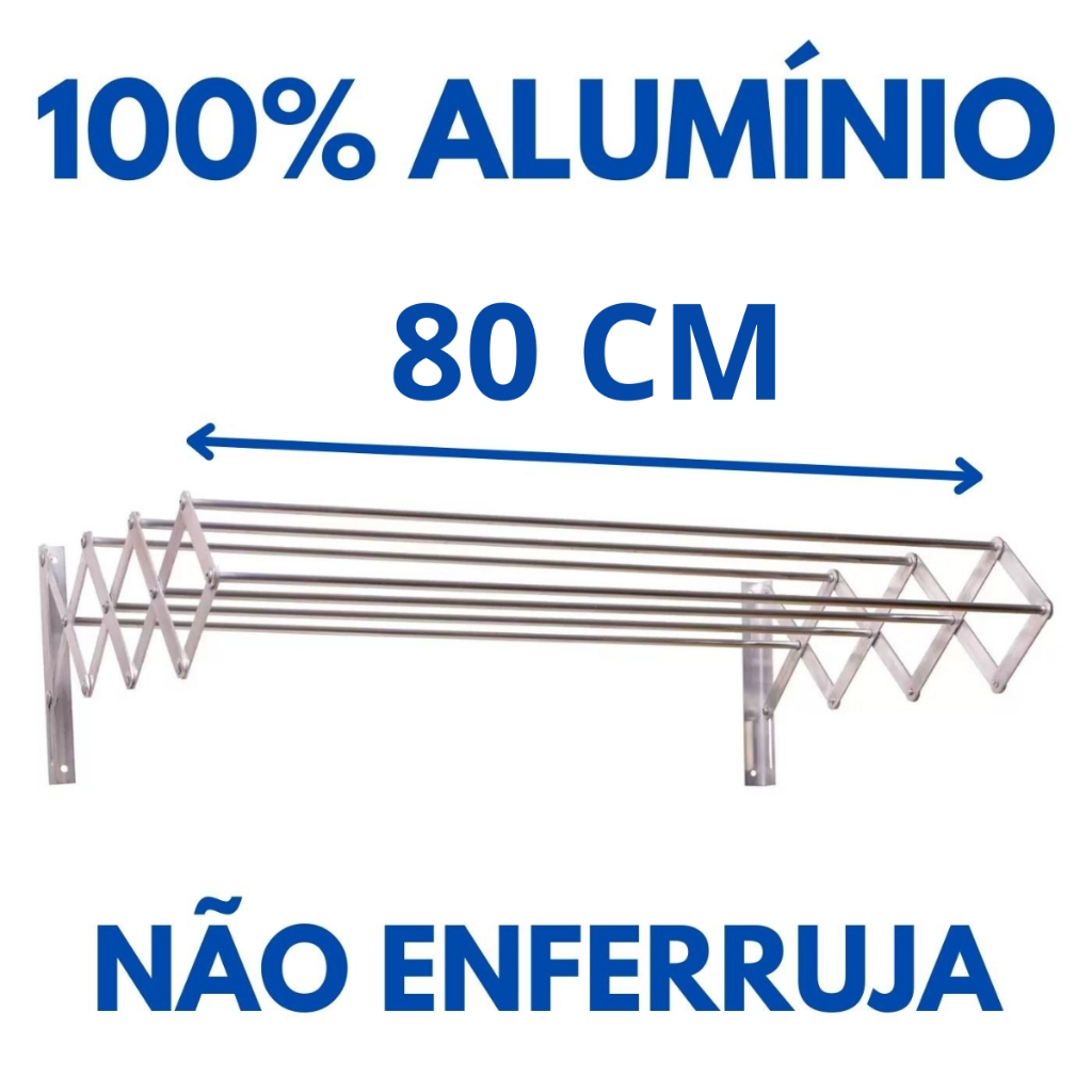 Varal de Parede Aluminio Dobravel 80 Cm Não Enferruja - Bitenfer Varais