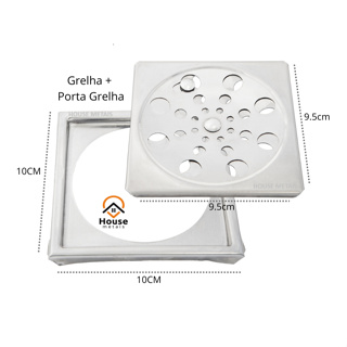 Ralo Grelha Quadrado 10 x 10 Completo com Caixilho Aço Inox Abre e Fecha Cromado Banheiro em Oferta na Shopee