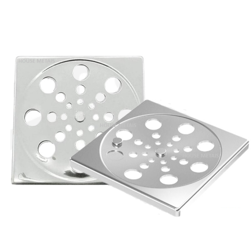 Ralo Tampa Grelha 10x10cm ( INOX QUADRADO ) Abre E Fecha Rotativo Banheiro Lavabo Cozinha