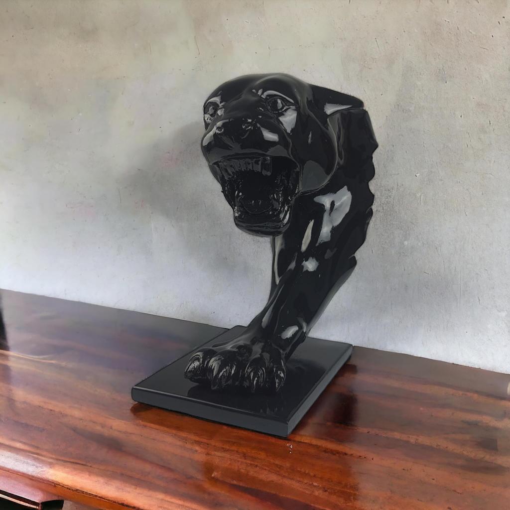 Estátua Estatueta Pantera Busto Decoração Moderna Sofisticada Resina