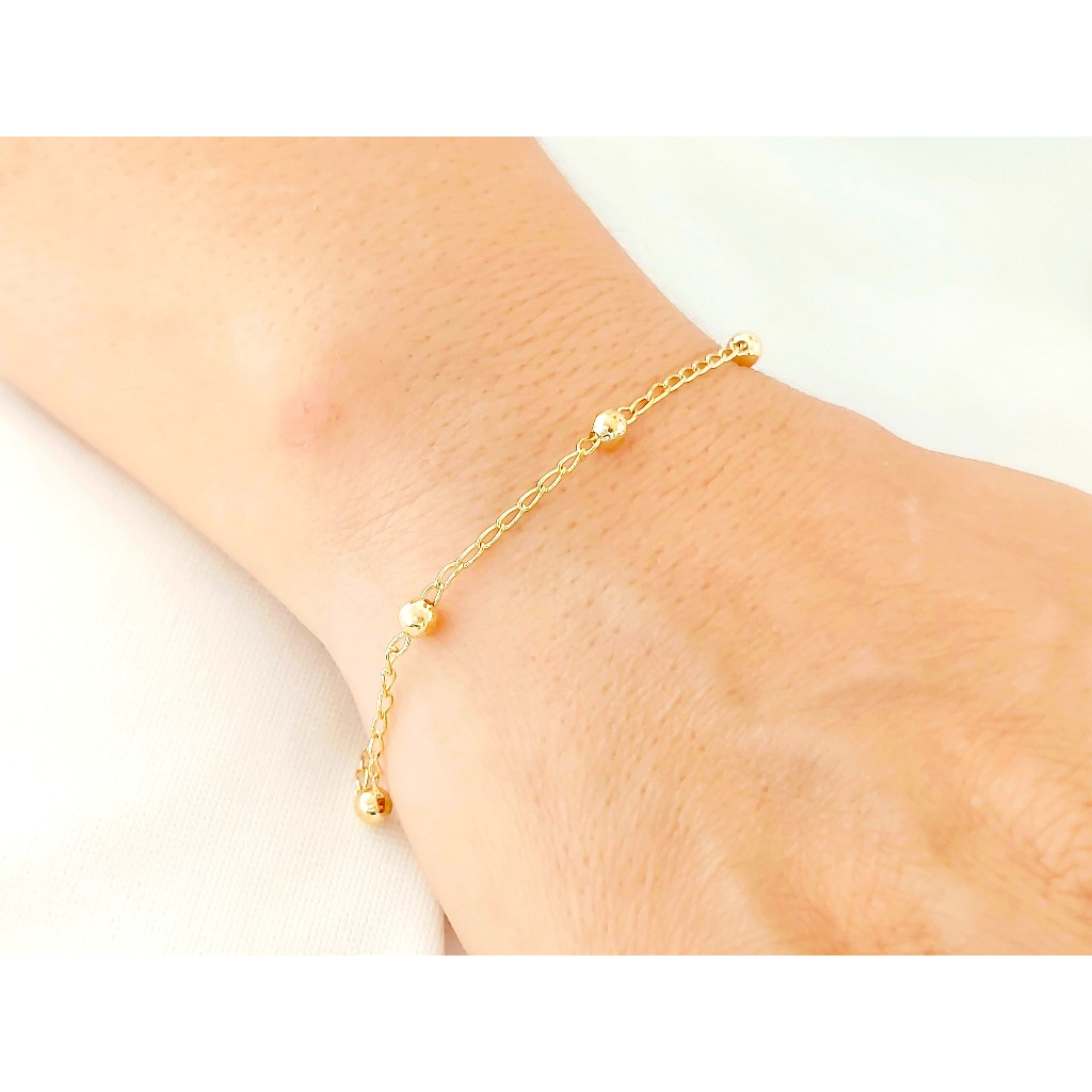Pulseira Feminina c/ Bolinhas 19cm Banhada a Ouro em Oferta na Shopee