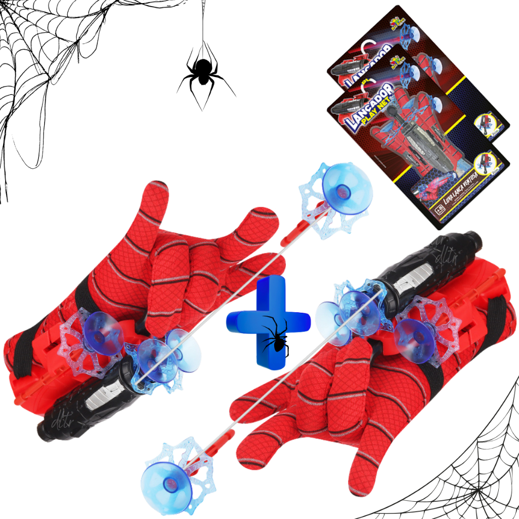 Kit 2 Lançador De Teia Dardo + Luva Brinquedo Homem Aranha