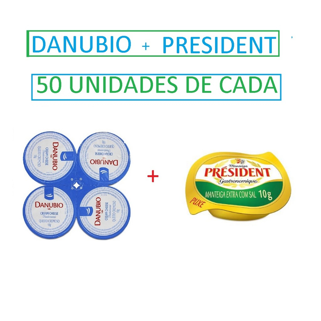 Kit sache Manteiga President 10g + Cream cheese Danubio 18g 50 un de cada em Oferta na Shopee