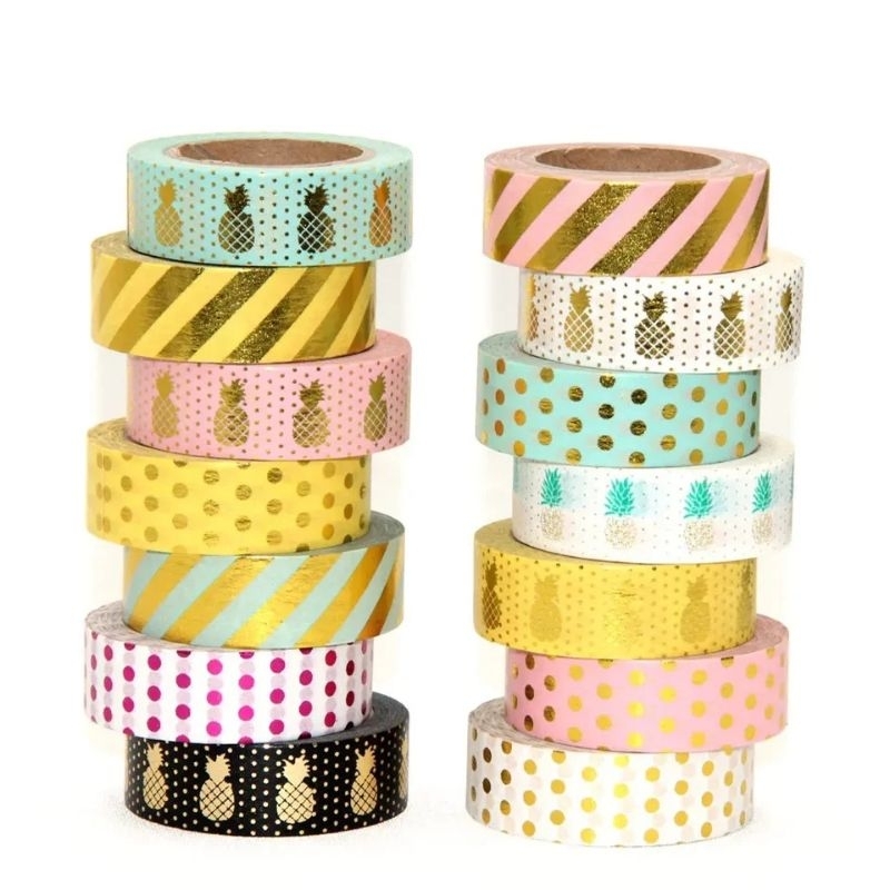 Washi tape (fita adesiva) com detalhes em foil dourado “Washi Brilho”