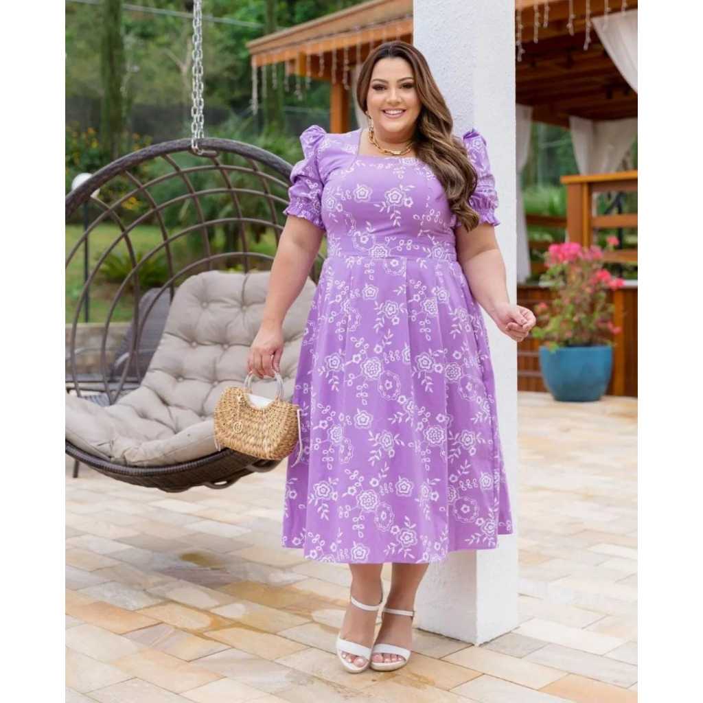 Vestido Feminina Midí Ziper Manga Princesa Plus Size Curvy