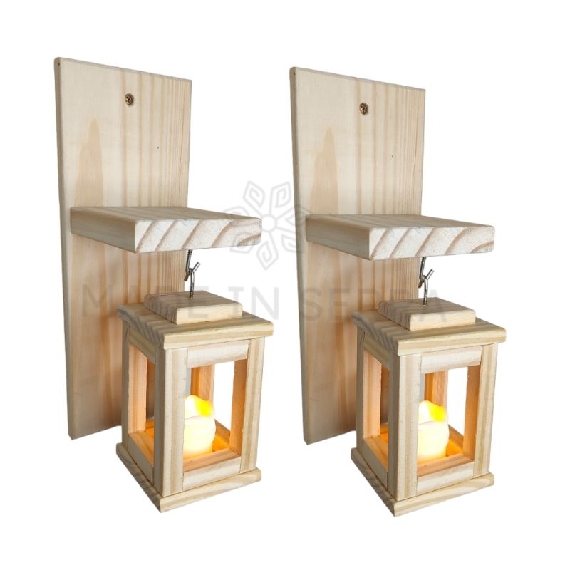 Mini Lanternas Marroquinas com Prateleira | Par Decorativo em Madeira Estilo Oriental