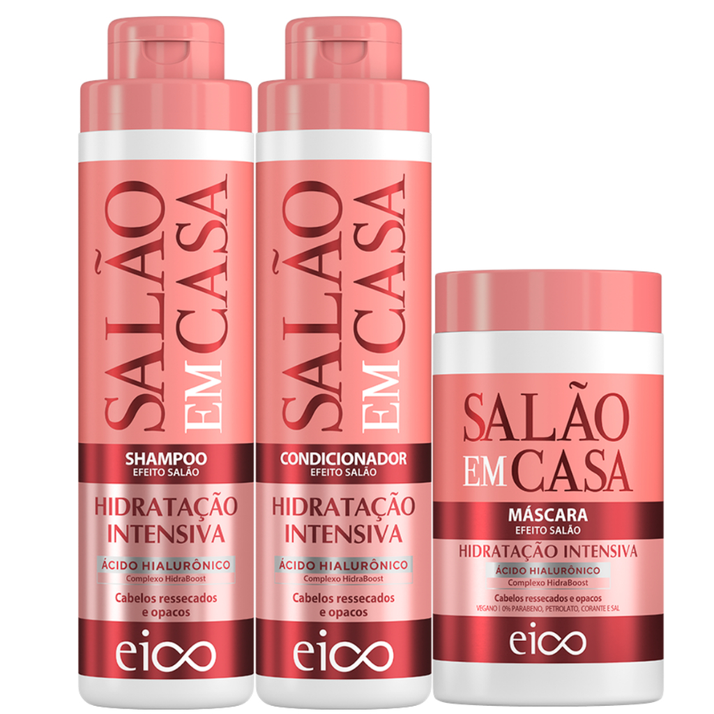 Eico Salão Em Casa Hidratação Intensiva Shampoo e Condicionador Leave-in 800ml + Máscara Tratamento - Beauty