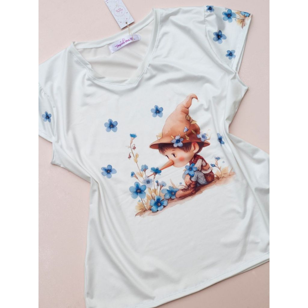 Blusa Tshirt Camiseta Casual Exclusiva Pinóquio Pinocchio Walt Disney Contos de Fada Poliéster