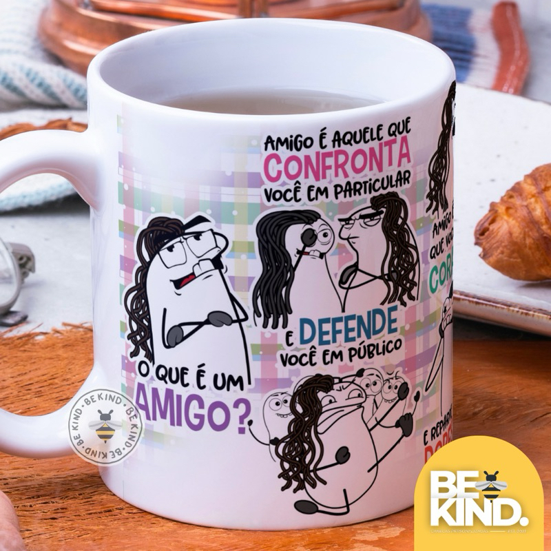 Caneca Personalizada Meme Flork O que é um Amigo? | be kind.