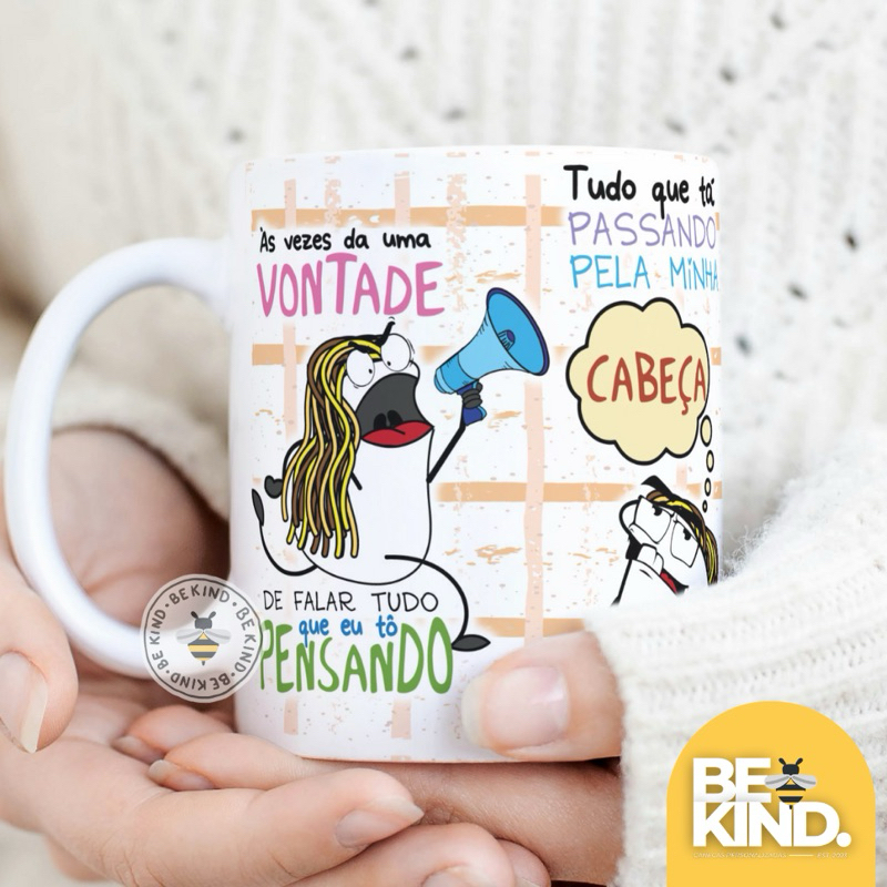 Caneca Personalizada Meme Flork Vontade de Falar Tudo que Pensa | be kind.