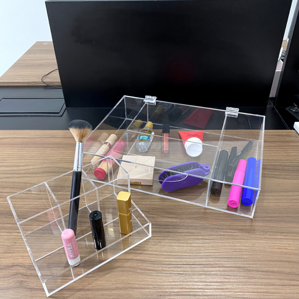 Kit Organizador de Maquiagem com Caixa Para Make e Porta Pincel de Acrílico Transparente