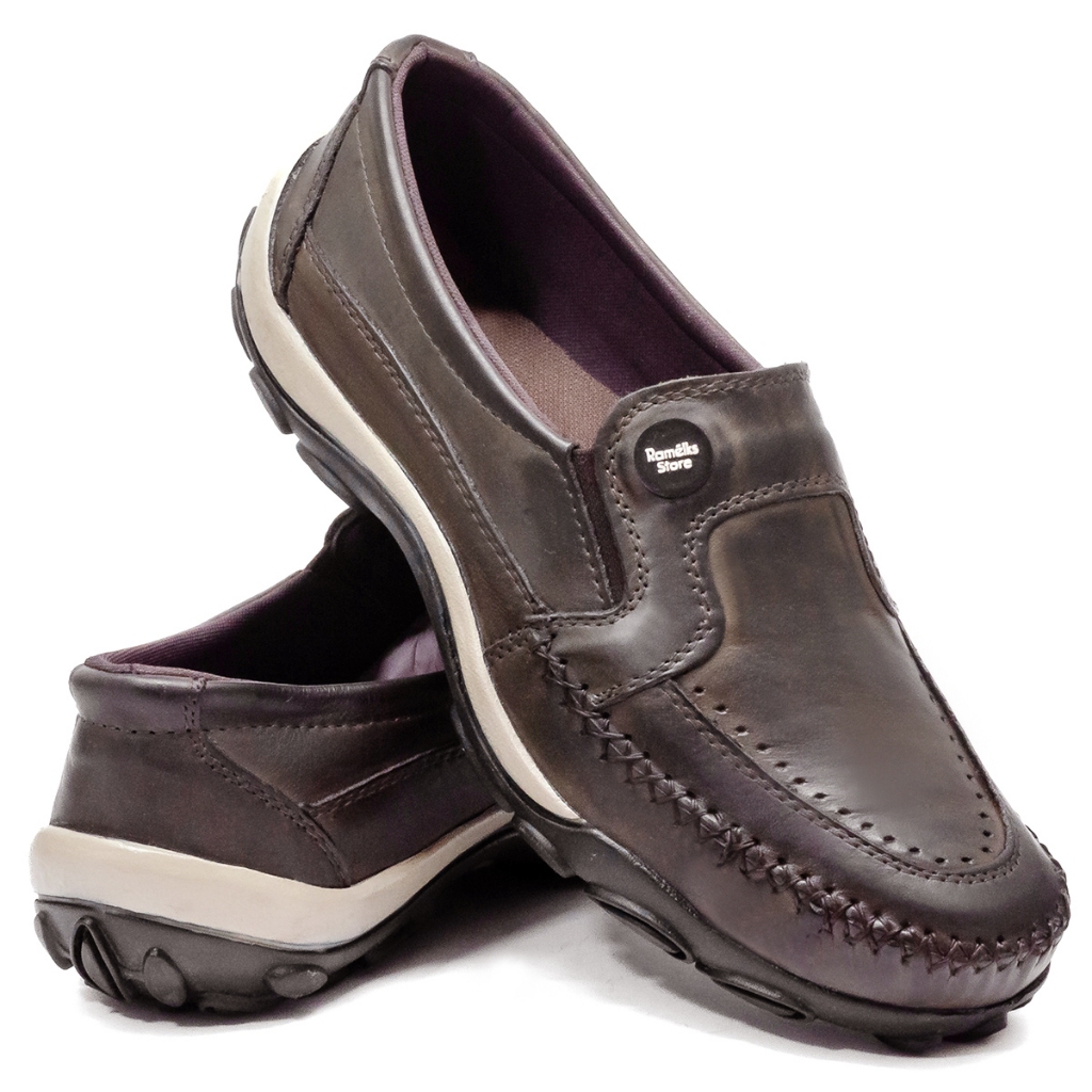 sapatilha mocassim masculino couro legítimo café - 2020