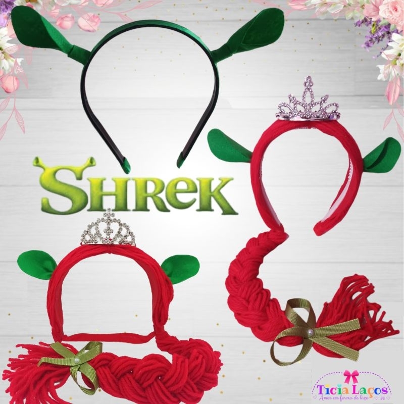 Kit tiara Shrek + Tiara Fiona Sherek + Faixinha Princesa Fiona
