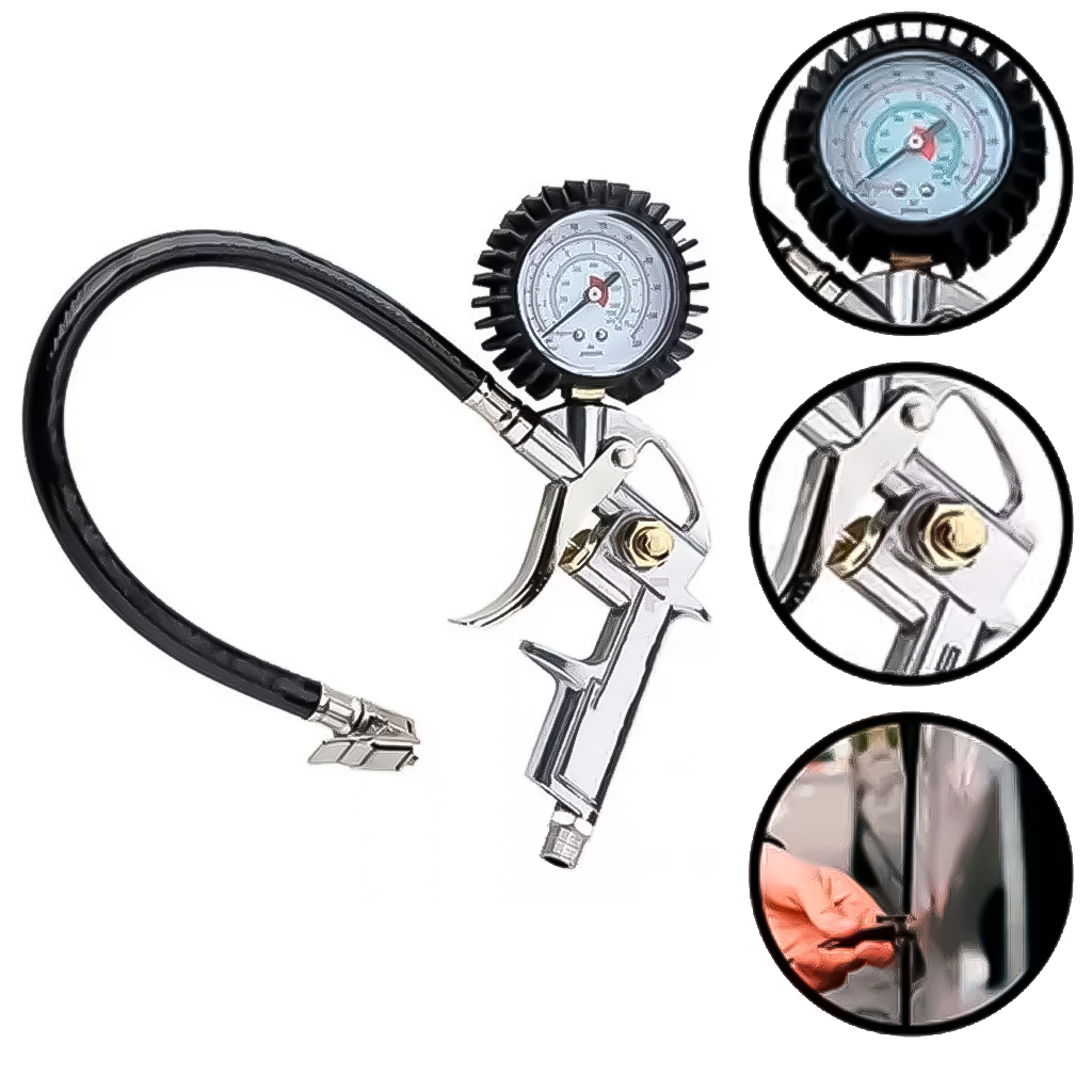 Bomba De Ar Calibrador De Pneu Com Mangueira e Manômetro Para Carro Moto Bicicleta em Oferta na Shopee