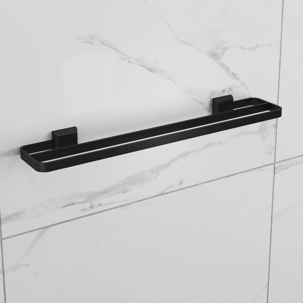 Porta Toalha De Banho Duplo Preto Luxo Toalheiro Parede em Oferta na Shopee