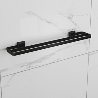 Porta Toalha De Banho Duplo Preto Luxo Toalheiro Parede em Oferta na Shopee