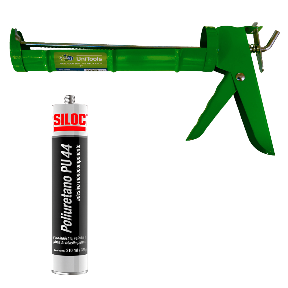 Kit Cola Pu 44 Carroceria Ônibus Carro Siloc + Aplicador De Silicone Selante Aço Carbono Tipo Canoa Ergonômico