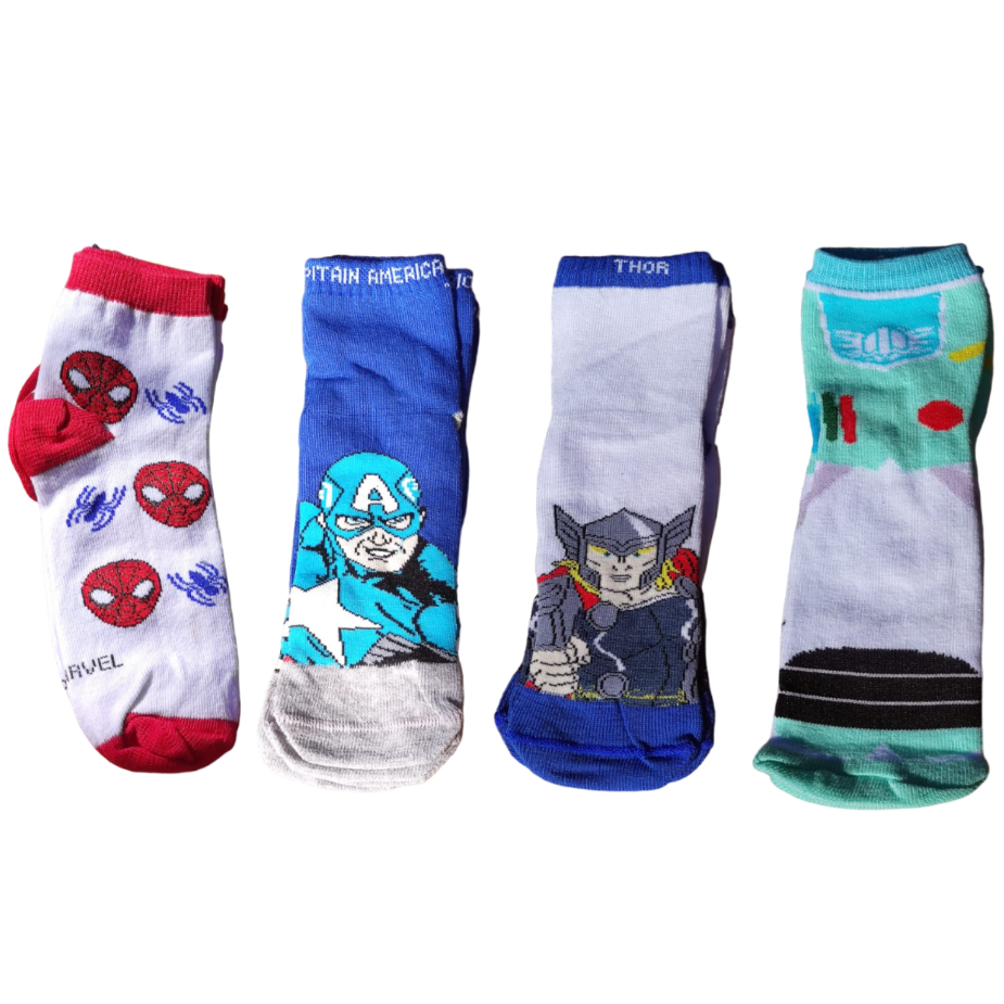 Meia infantil marvel disney personagens super-heróis algodão em Oferta na Shopee