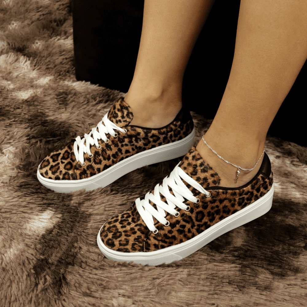 Tênis Plataforma Plataformas Animal Print Tênis Via Marte Feminino