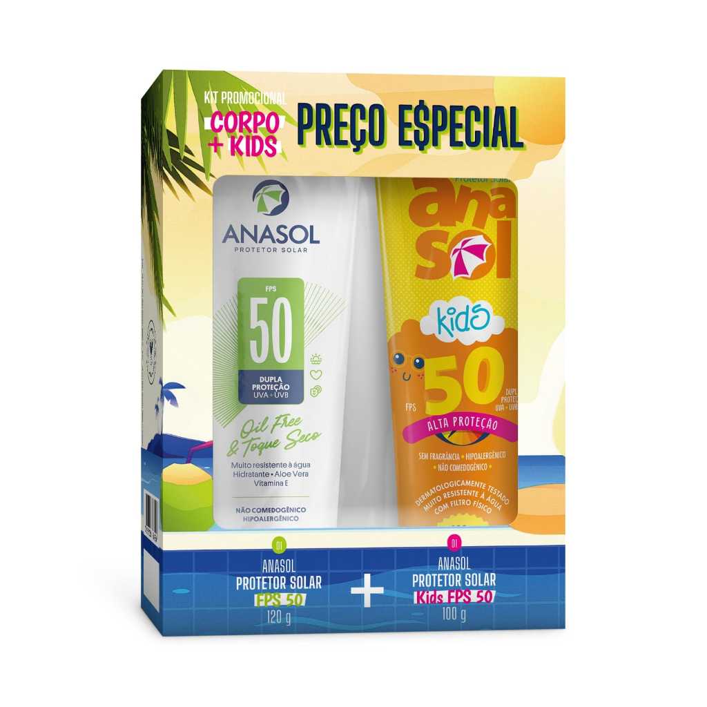 Kit 2 Protetor Solar FPS50 Adulto + FPS50 Kids - Anasol em Oferta na Shopee