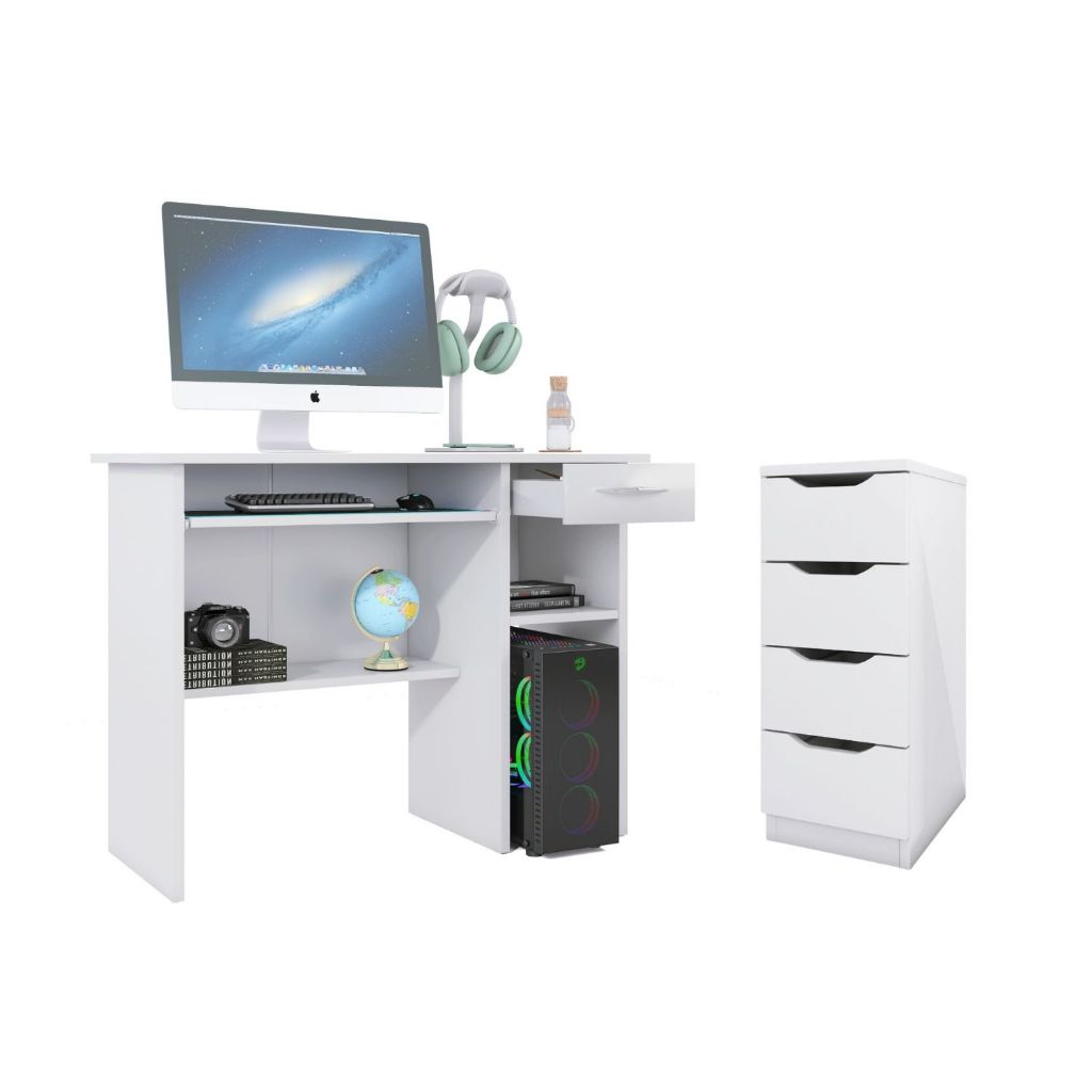 Mesa Para Notbook Escrivaninha Com 4 Gavetas Gavetão