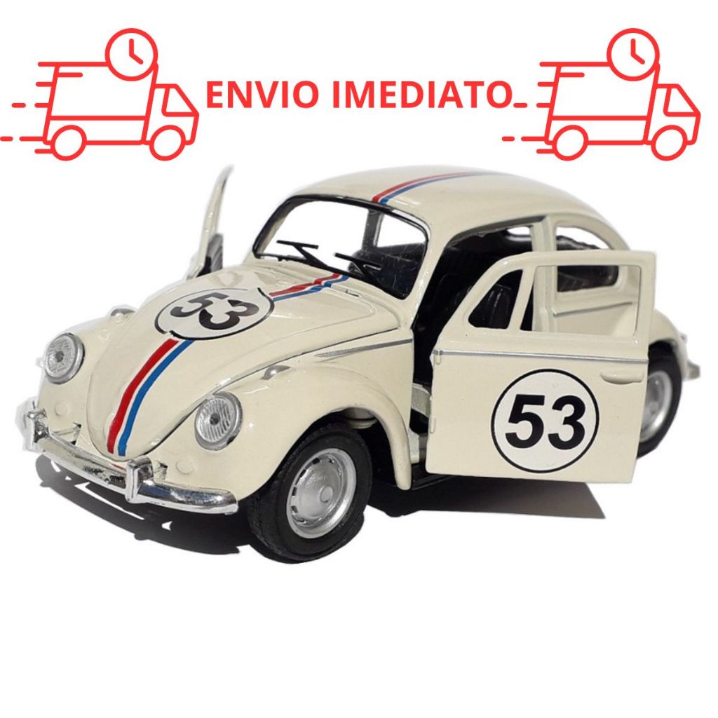 Carro Miniatura Fusca Herbie Carrinho Ferro 13-Cm Com Fricção - Abre as Portas Capô