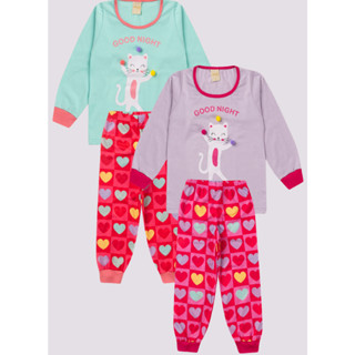Pijama Infantil Menina Longo Gatinha em Oferta na Shopee